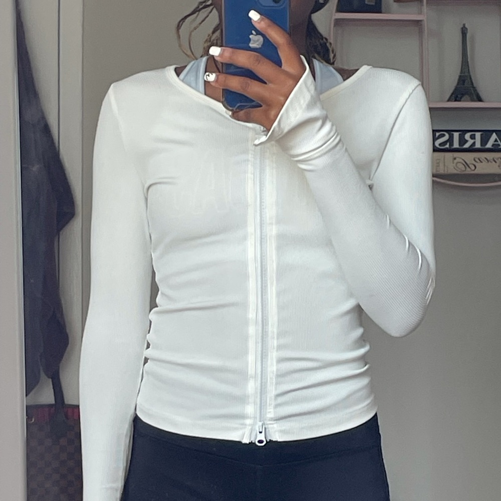 Zip up rib-knit top